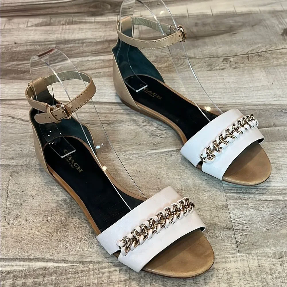 Coach Seabreeze Leather Ankle Strap Sandal w/chain size 7